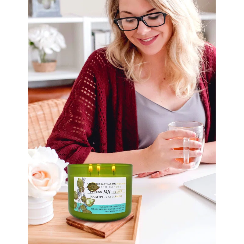 T&H Wholesalers Eucalyptus Spearmint Scented Soy Candle 3 Wick Aromatherapy Candle for Women and Men