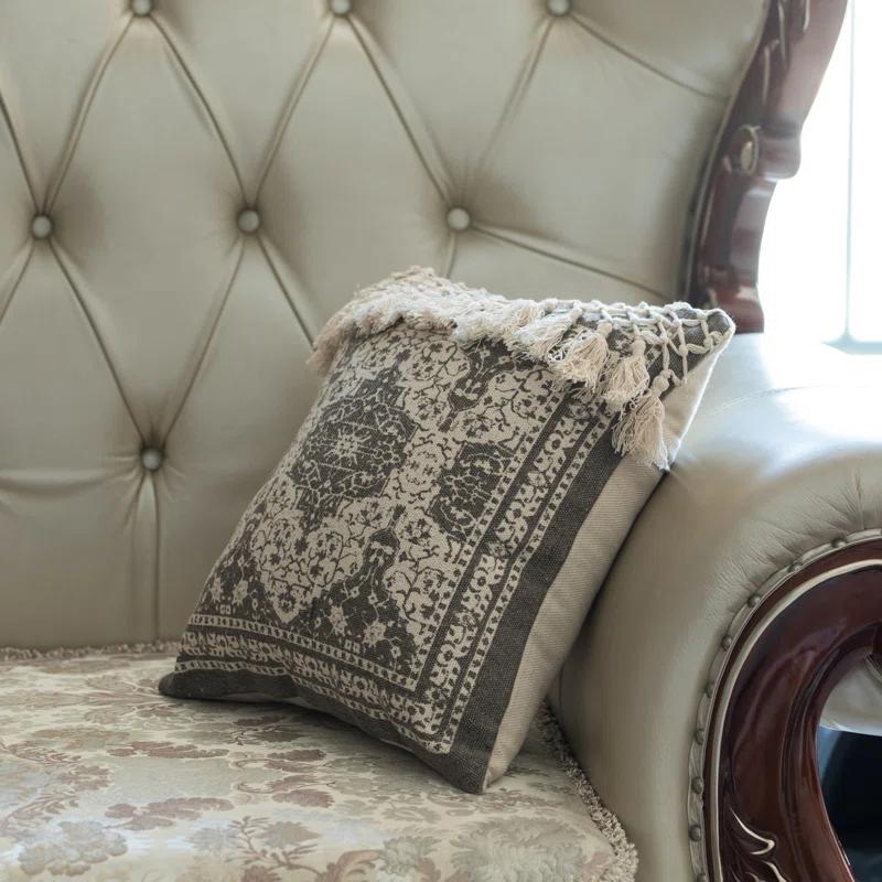 DEERLUX 16" Handwoven Cotton Throw Pillow Cover with Traditional Pattern and Tasseled Top without Cushion