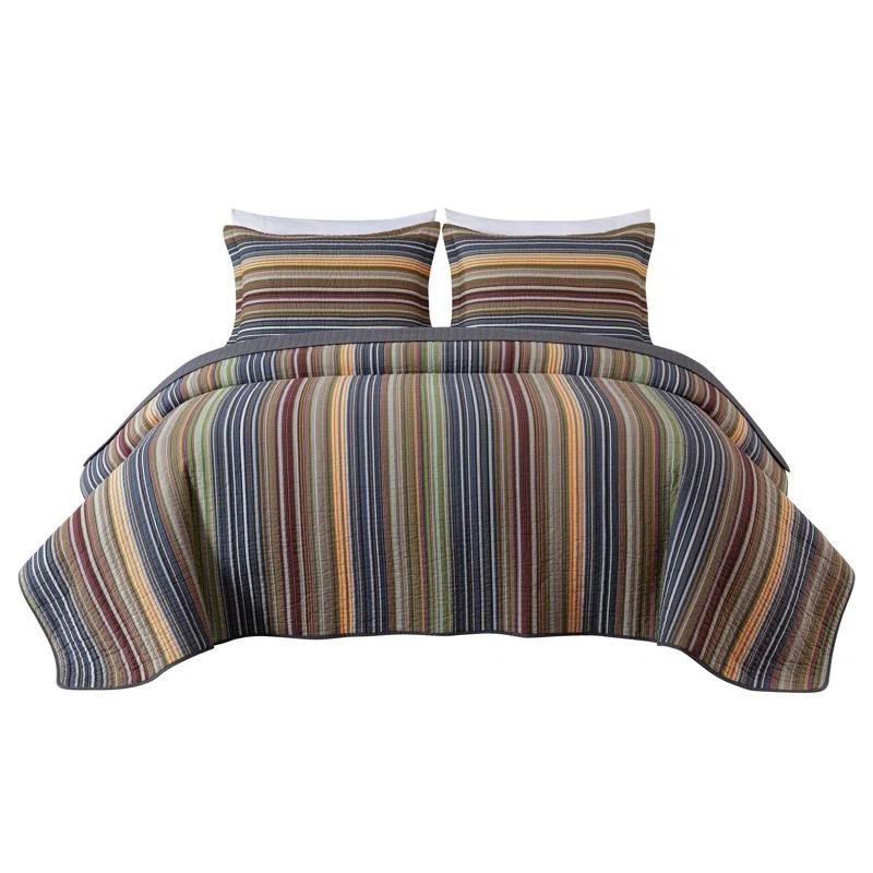 Chezmoi Collection Cotton Quilted Striped Quilt Set