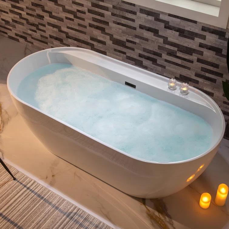 WoodBridge 72'' x 35.375'' Freestanding Acrylic Double Ended Bathtub with Wide Rim,  - Available in Glossy White/Black, with 5 Finish Options for Trim B0059-MB