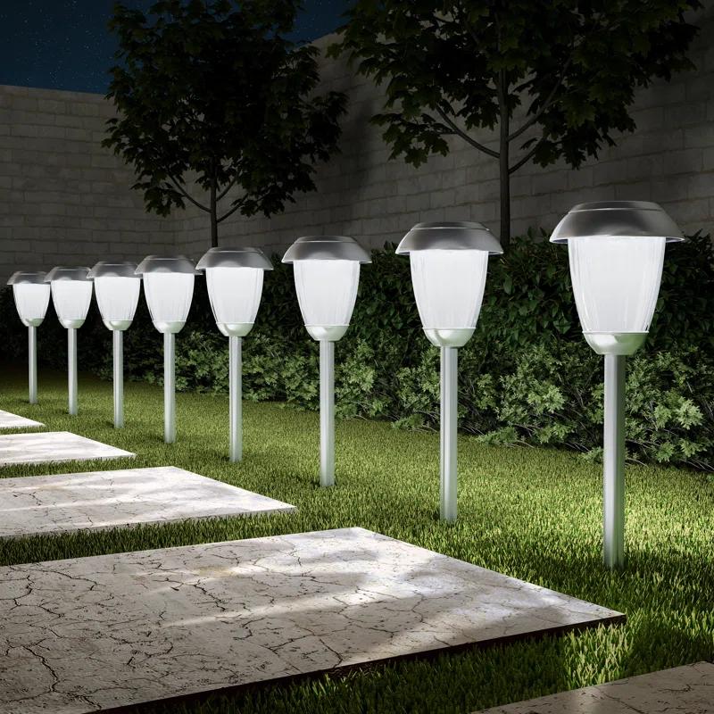 Pure Garden 8 Solar Outdoor Lights - 16-Inch-Tall Stainless-Steel Stake Lights for Gardens, Walkways, Driveways, Landscapes, and Patios by Pure Garden (Set of 8)