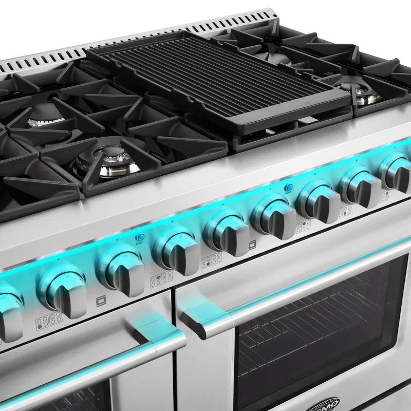 Cosmo COS-DFRP488K Cosmo 48 In. Lumin Collection 5.5 Cu. Ft. Double Oven Dual Fuel Range With 8 Burners, Cast Iron Grates In Stainless Steel