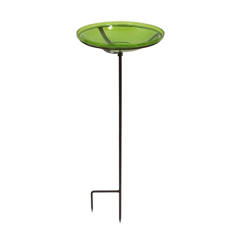 Winston Porter Crackle Glass Birdbath Bowl with Stake, 14-in