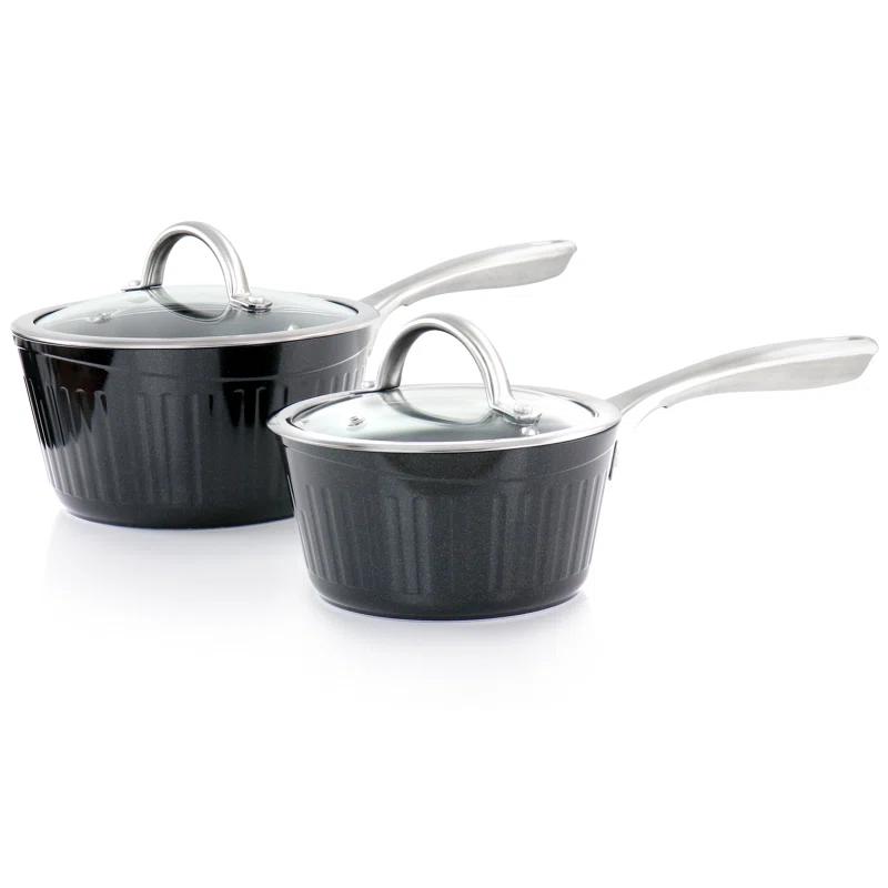 Kenmore Kenmore Logan 10 Piece Aluminum Nonstick Cookware Set In Black With Wood Utensils
