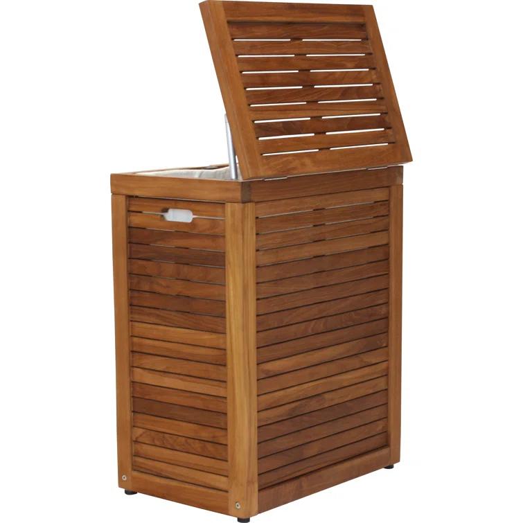 Aqua Teak Moti Wood Laundry Hamper with Handles
