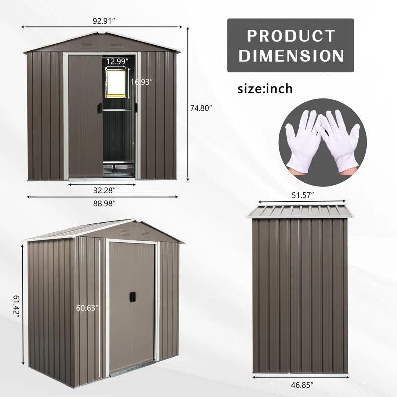 HONGHELEWANG 8Ft X 4Ft Outdoor Metal Storage Shed With Window And Metal Foundation,Gray | Wayfair