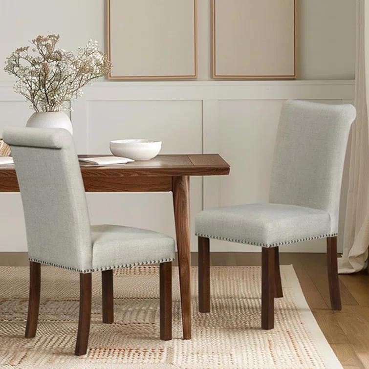 510 Design Aubrey Upholstered Dining Chairs with Silver Nailhead Trim - Set of 2 - Natural (Set of 2)