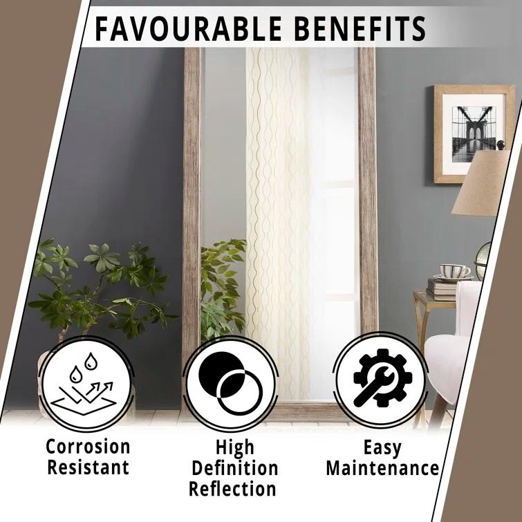 Highland Dunes Lindberg Rectangle Full Length Mirror, Faux Wood Farmhouse Mirror, Floor Mirror
