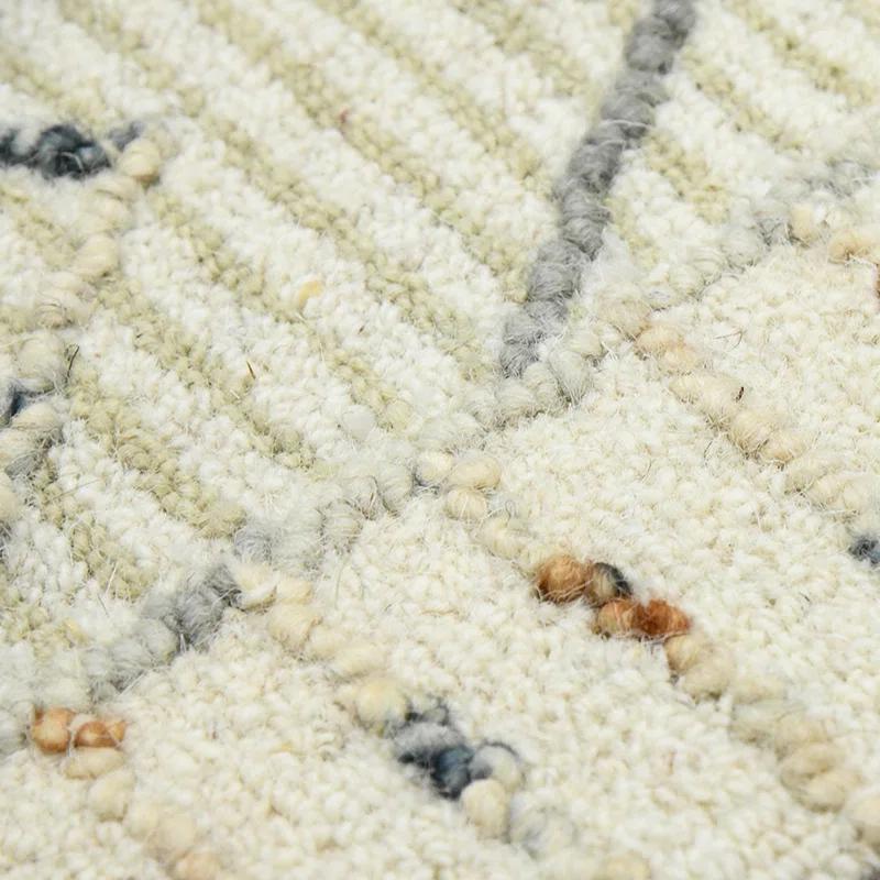 Union Rustic Ahnjayla Geometric Handmade Looped/Hooked Wool Area Rug in Ivory