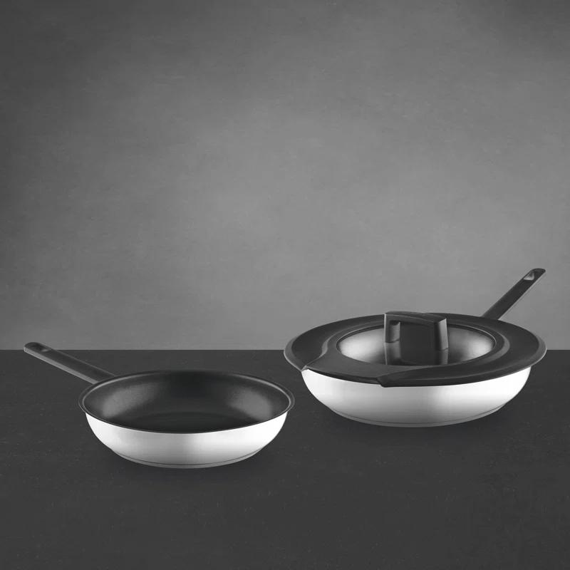 BergHOFF BergHOFF Gem Downdraft 3Pc 18/10 Stainless Steel Fry Pan Set With Black Handles