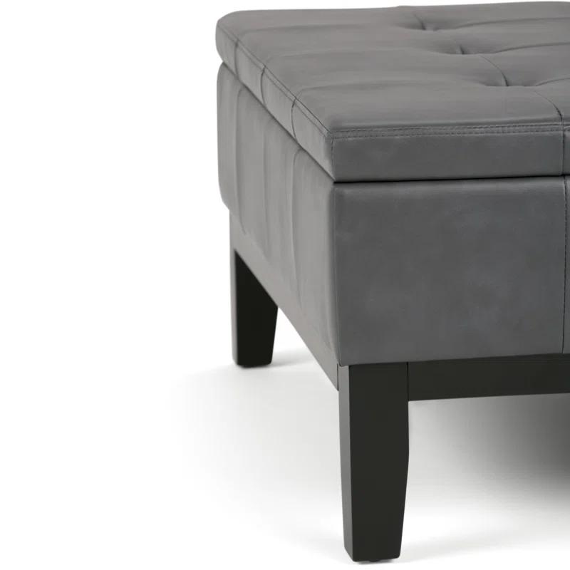 Simpli Home Dover 36"W Upholstered Square Coffee Table Storage Ottoman with Split Tufted Lift Top