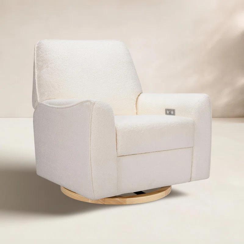 Babyletto Sunday Performance Chantilly Fleece Nursery Power Glider Recliner Chair with Light Wood Base