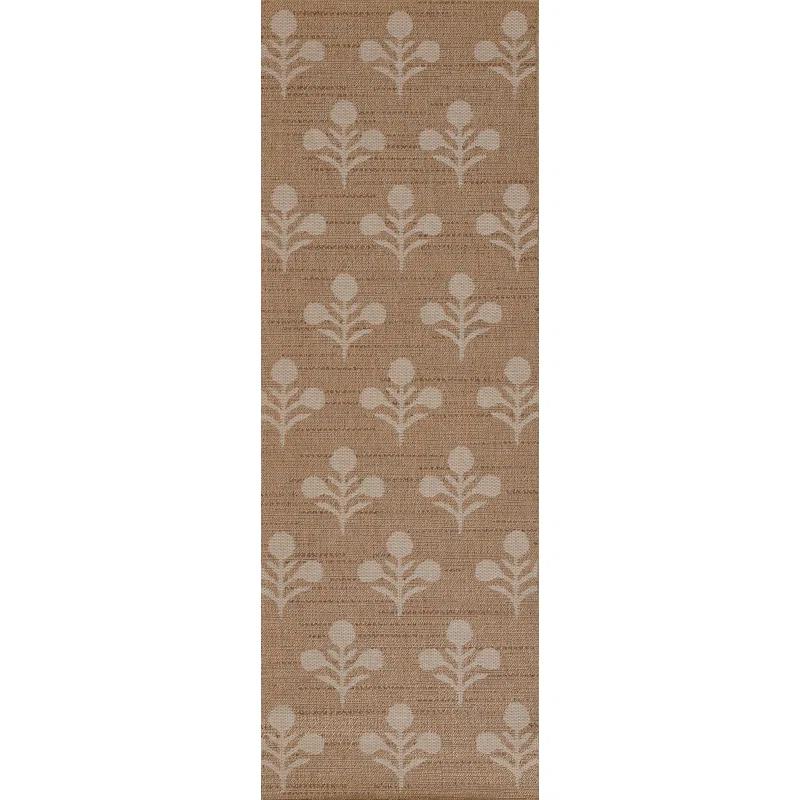 Erin Gates by Momeni Saybrook Floral Power Loom Polypropylene Plastic Indoor / Outdoor Area Rug in Beige/Brown