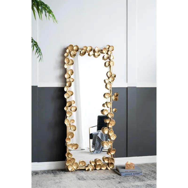 Rosdorf Park 61" X 31" Full Length Mirror With Golden Leaf Accents, Floor Miiror For Living Room Bedroom