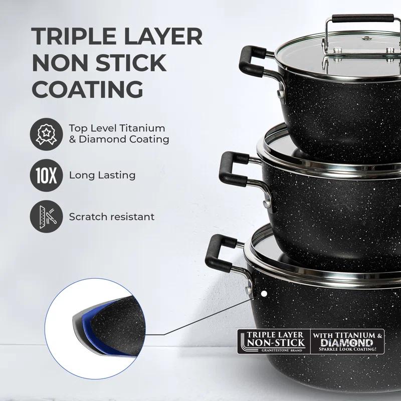 Granitestone Granitestone 6 Piece Stackable Nonstick Nesting Pots with Lids, Dishwasher Safe