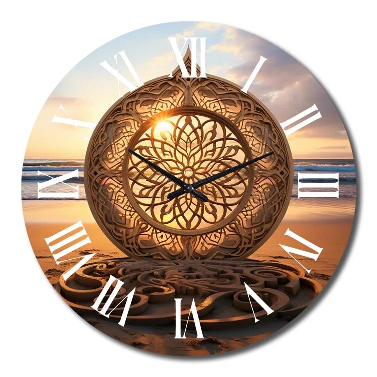 Design Art Majestic Mandala On The Beach Metal Wall Clock