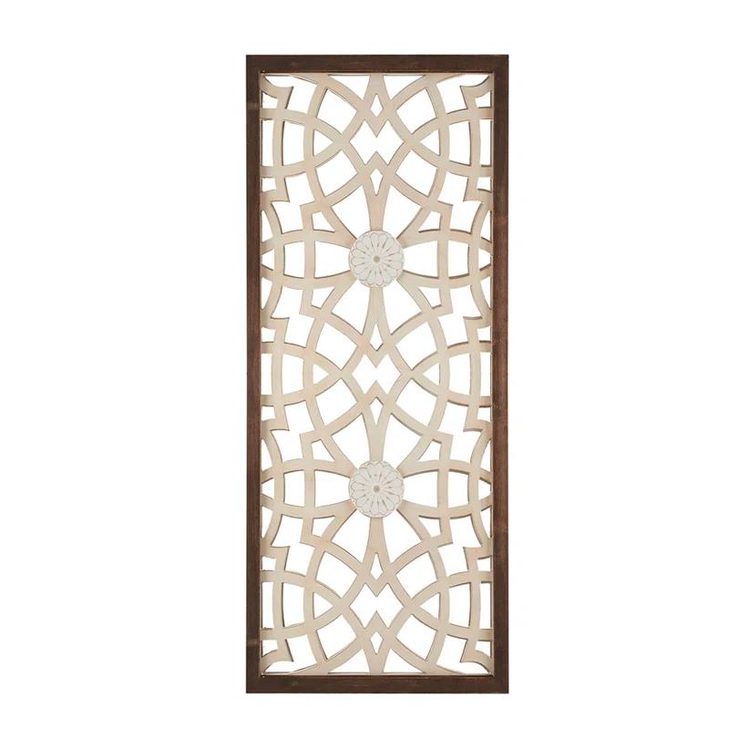 Winston Porter Geometric Wood Panel Wall Art, Farmhouse Style Fretwork Design, Solid Wood Frame Wall Decor