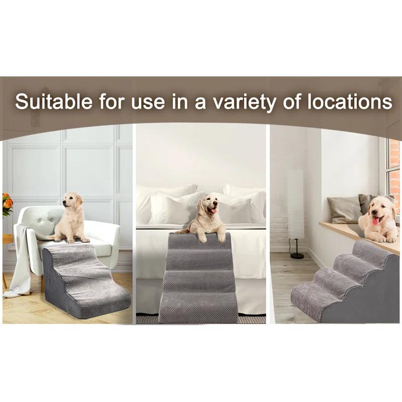 4 Steps Dog Stairs For Small Dogs, 18.5 Inch High, 30D Foam Dog Dtairs And Steps, Curved Steps