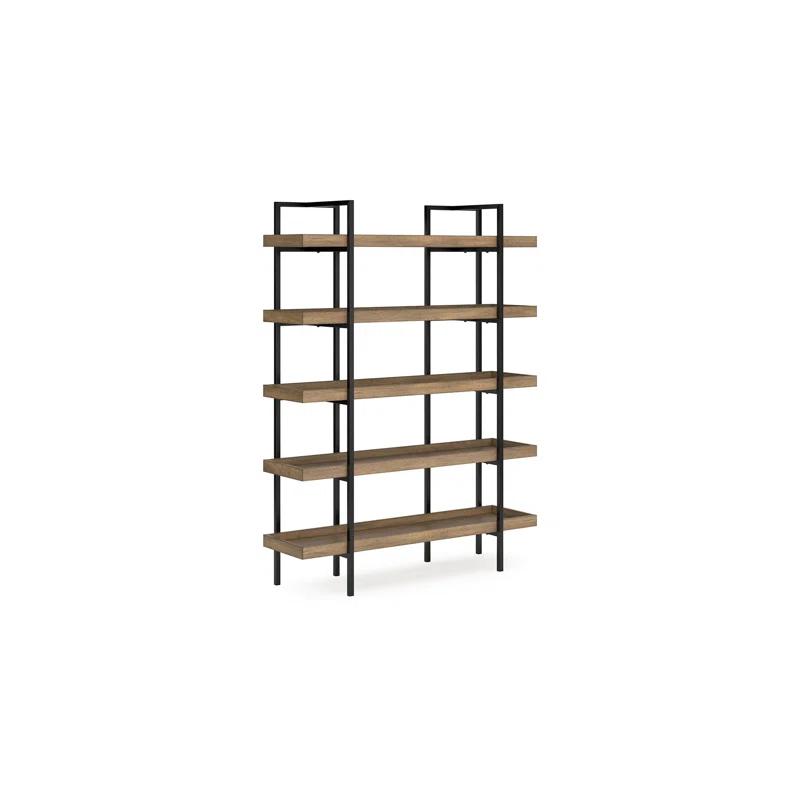 Benjara Tey Bookcase, 5 Display Shelves, Brown Mango Wood, Gray Metal Frame
