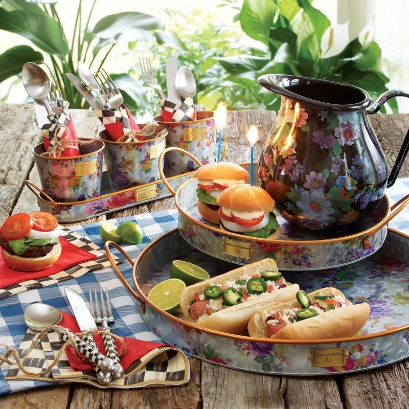 MacKenzie-Childs Flower Market Galvanized Herb Pots With Tray, Set Of 3