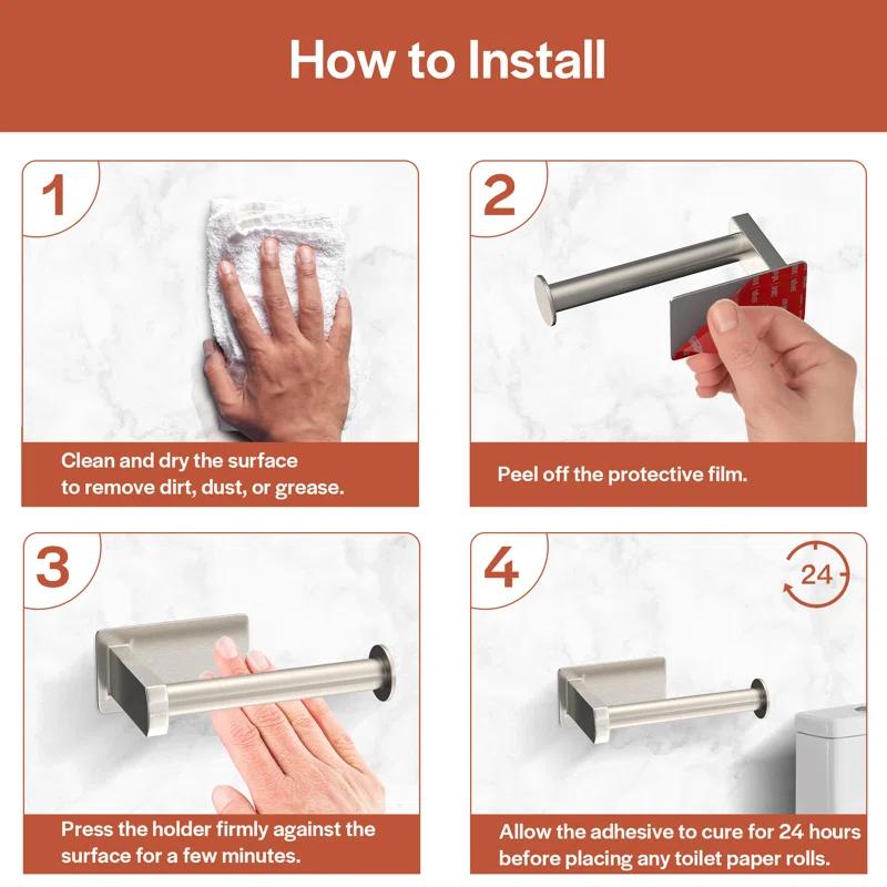 Self-Adhesive, Stainless Steel, Single Post Wall Mounted Toilet Paper Roll Holder, Stand no Drilling, in Matte Black