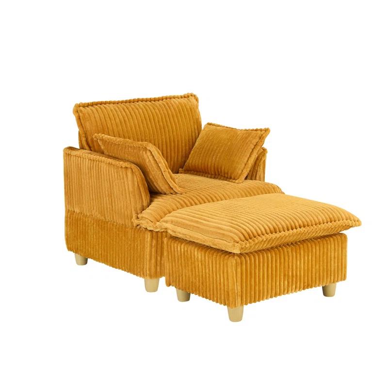 Everly Quinn This single-seat corduroy sofa comes with an ottoman and throw pillows