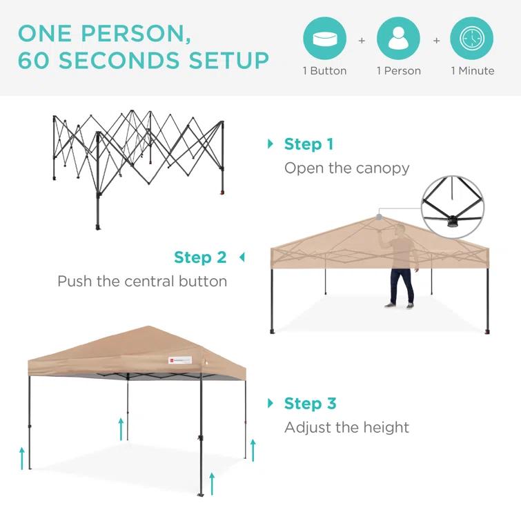 Best Choice Products Best Choice Products Easy Setup Pop Up Canopy W/ 1-Button Setup, Wheeled Case, 4 Weight Bags