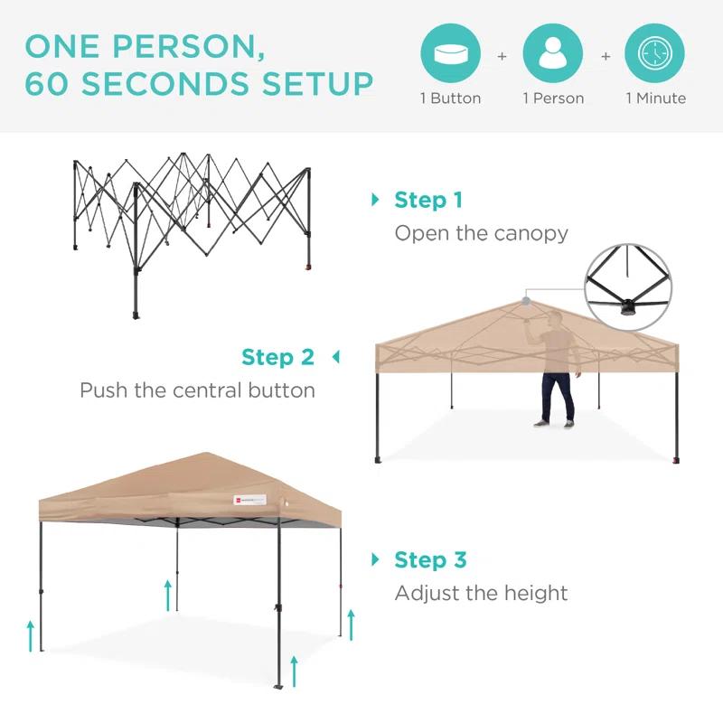 Best Choice Products Best Choice Products Easy Setup Pop Up Canopy W/ 1-Button Setup, Wheeled Case, 4 Weight Bags