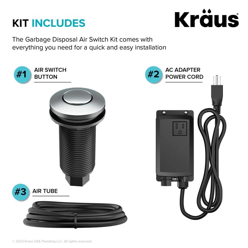 Kraus KRAUS Garbage Disposal Air Switch Kit with Push Button, AC Adapter, Power Cord, and Air Tube Included