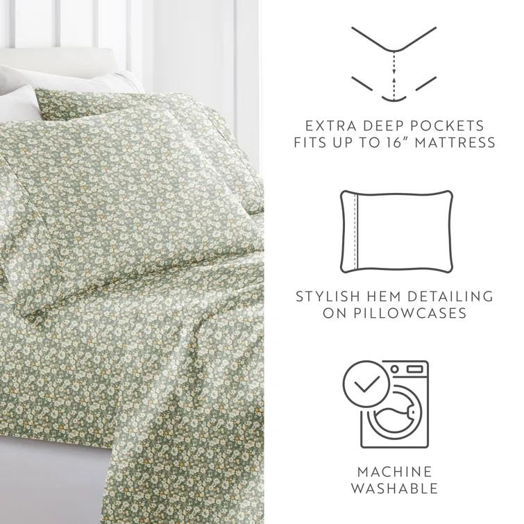 IEnjoy Home 4 Piece Sheet Set Patterned Microfiber Ultra Soft Bedding in Floral Dream
