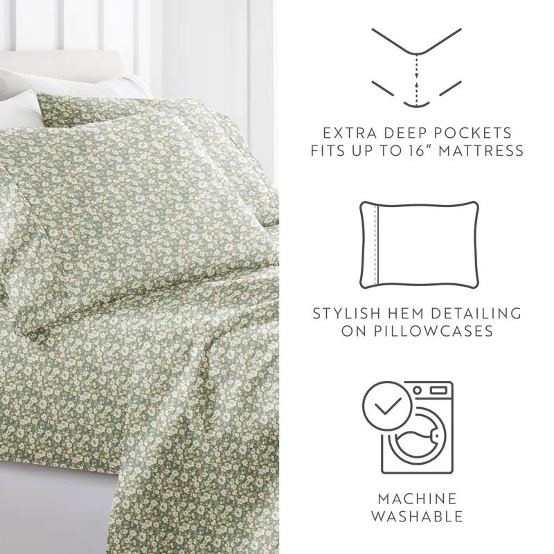 IEnjoy Home 4 Piece Sheet Set Patterned Microfiber Ultra Soft Bedding in Floral Dream