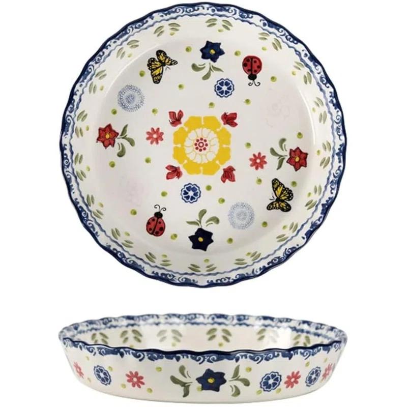 MASTER CRAFT WINDOW AND DOOR Ceramic Pie Pan Pie Dish For Oven 10 Inch Pie Plate Round Bakeware (Butterfly)