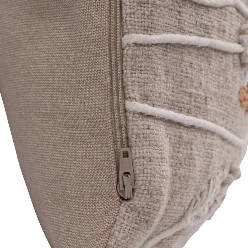 Sagebrook Home Cotton, Wild Flowers, Hand Embroidery Decorative Pillow, Brown, Soft and Cozy Cushion