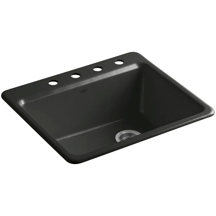 Kohler Riverby 25" L x 22" W x 9-5/8" Bar Kitchen Sink with Basin Rack K-5872-4A1-0