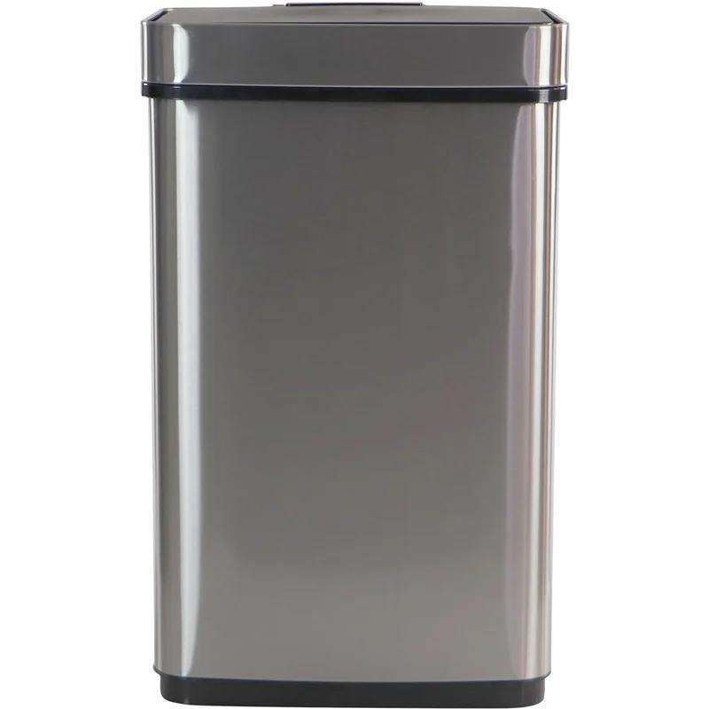 Silver Stainless Steel Touchless 16-Gallon Trash Can