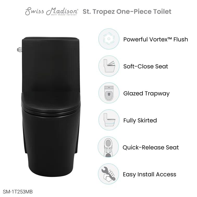 St. Tropez One Piece Elongated Toilet Dual Vortex Flush 1.6 GPF