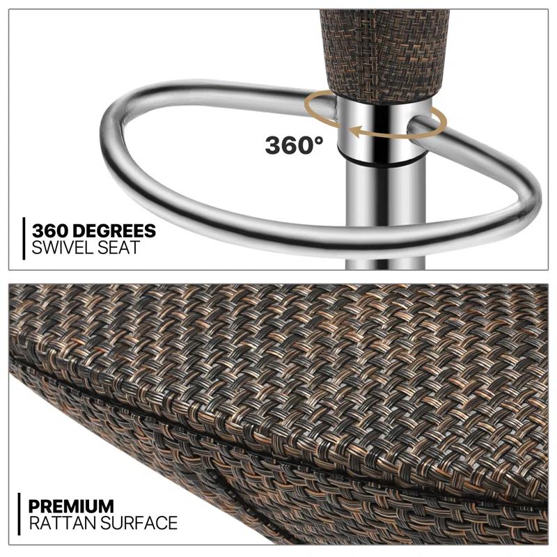 Ivy Bronx Jehanne Adjustable Swivel Bar Stools, Rattan Counter Height Dining Chairs with Backrest and Footrest (Set of 2)