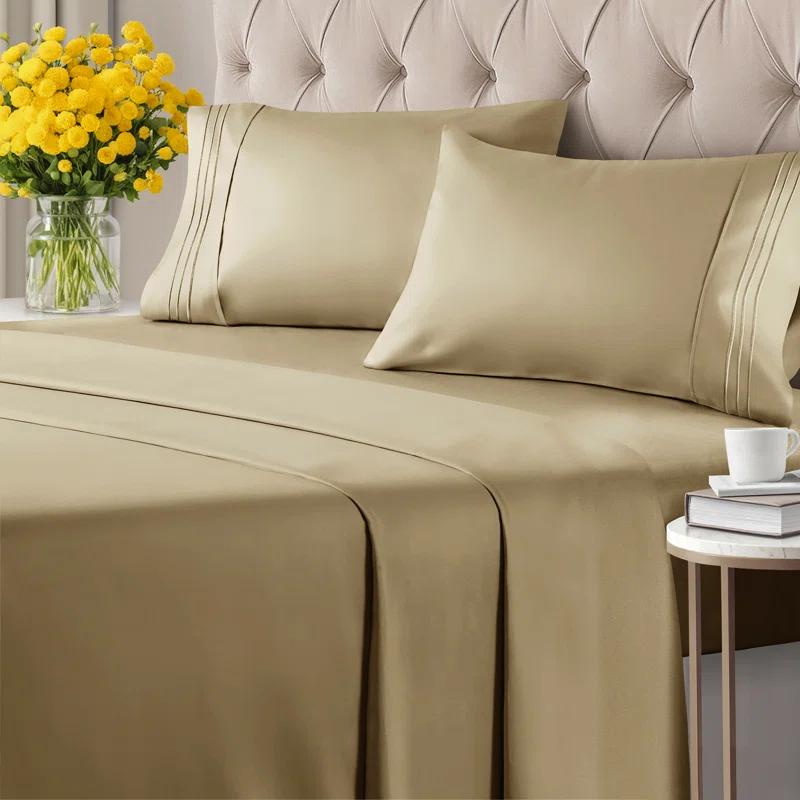 CGK Linens 6 Piece Soft & Cooling Solid Sheet Set - Wrinkle Free Luxury Bed Sheets