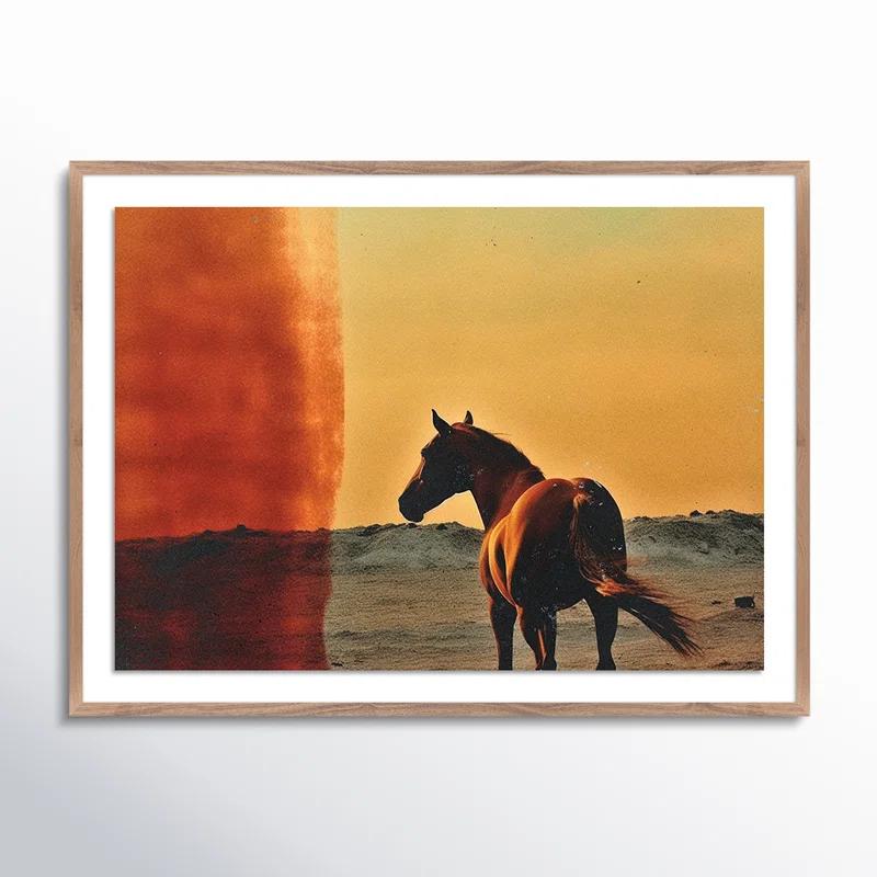 Rustic Walnut Framed Horse Canvas Wall Art