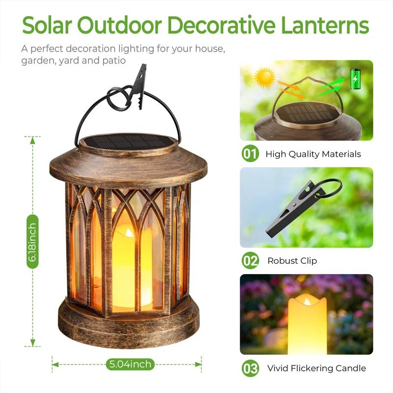 KOOPER Solar Lantern Outdoor Lights, Upgraded Flickering Candle Solar Lanterns Lights Outdoor Waterproof, Hanging Outdoor Solar Lanterns Lights, Solar Powered Lanterns For Yard Garden Decor (Set of 2)