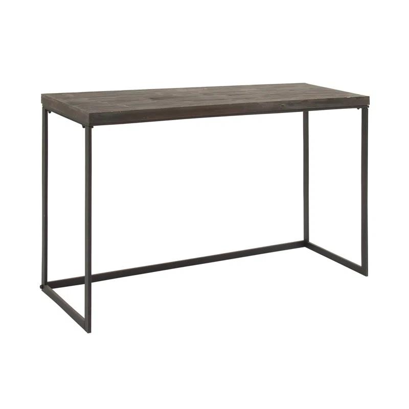 Union Rustic Corneau Wood Minimalistic Dark Brown Console Table with Black Metal Legs