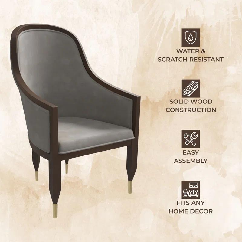 Everly Quinn Jacinto Dining Chair Upholstered In Leather With Rubberwood Frame And Legs With Gold Caps