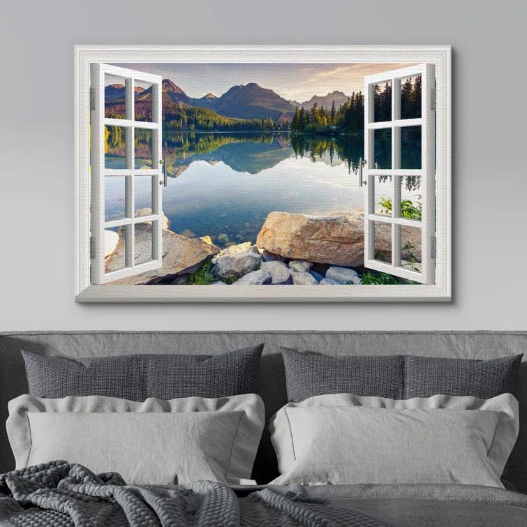 IDEA4WALL Window Scenery Green Peaceful Lake Natural Landscape Photography Pictures Canvas Print Wall Art
