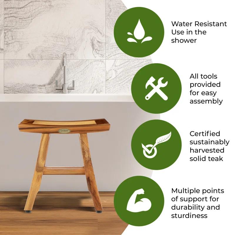 EcoDecors EcoDecors' Shoji 13.5" H Teak Shower Footstool. Foot Stool for Shower, Shower Stool 12" W, in Earthy Teak