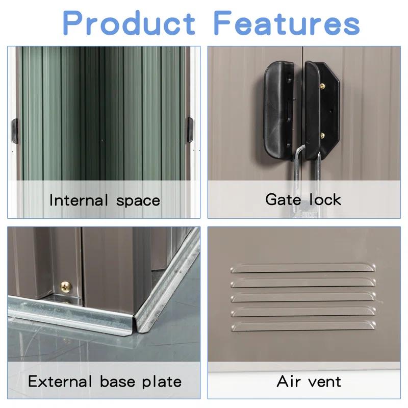 HONGHELEWANG 8Ft X 4Ft Outdoor Metal Storage Shed With Window And Metal Foundation,Gray | Wayfair