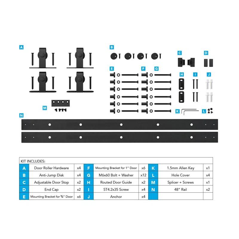 American Pro Decor 8 ft Solid Steel Mini Sliding Rolling Barn Door Hardware Kit for Double Wood Doors (2-Piece)