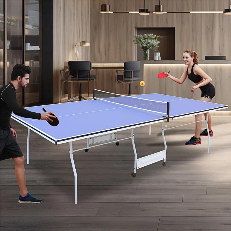 Ceballos 9Ft Mid-Size Table Tennis Table Foldable & Portable Ping Pong Table Set For Indoor Games With Net