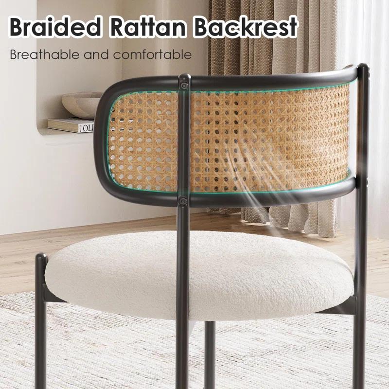 Bay Isle Home™ Kitchen Chairs Set Of 2, Mid-Century Modern Dining Chairs,Kitchen Dining Room Chairs, Rattan Backrest Round Upholstered Dining Chairs,Beige