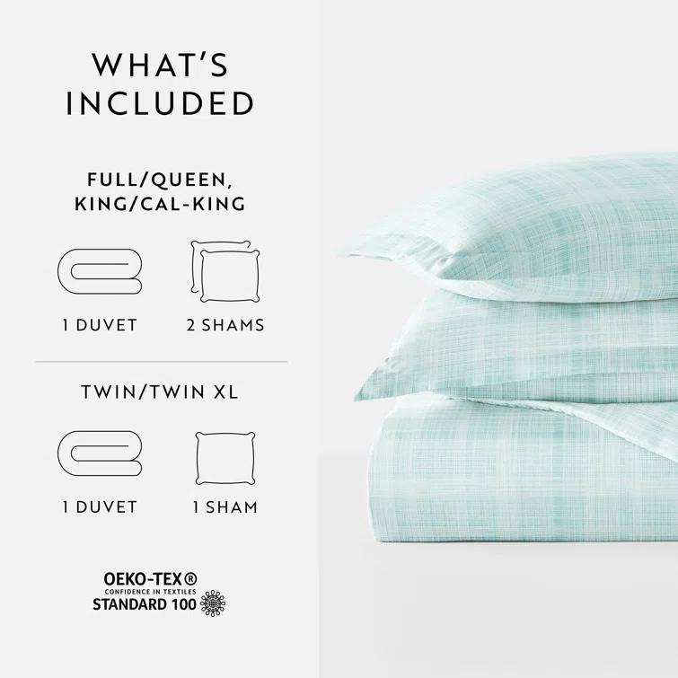 Aqua Plaid Microfiber Full/Queen Duvet Cover Set with Shams