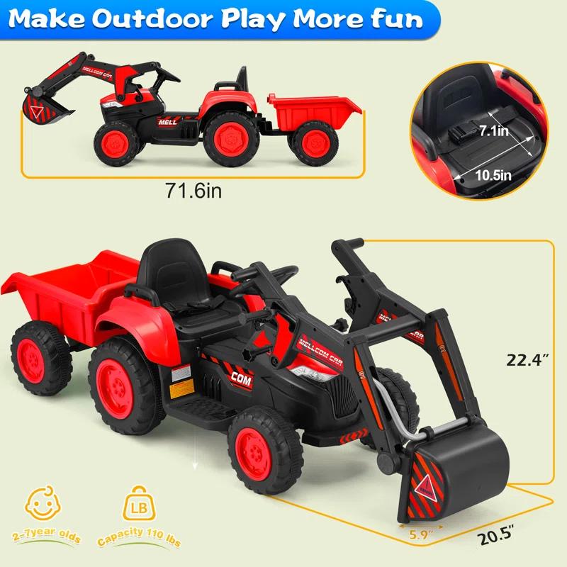 EROMMY EROMMY 12 Volt 1 Seater Tractors / Construction Battery Powered Ride On with Remote Control